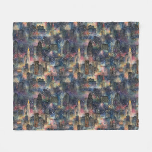 Chicago at New Year's in Watercolors Fleece Blanket