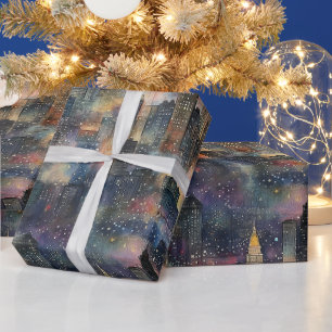 Chicago at New Year's in Watercolors Wrapping Paper