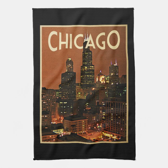 Chicago At Night Kitchen Towel (Vertical)
