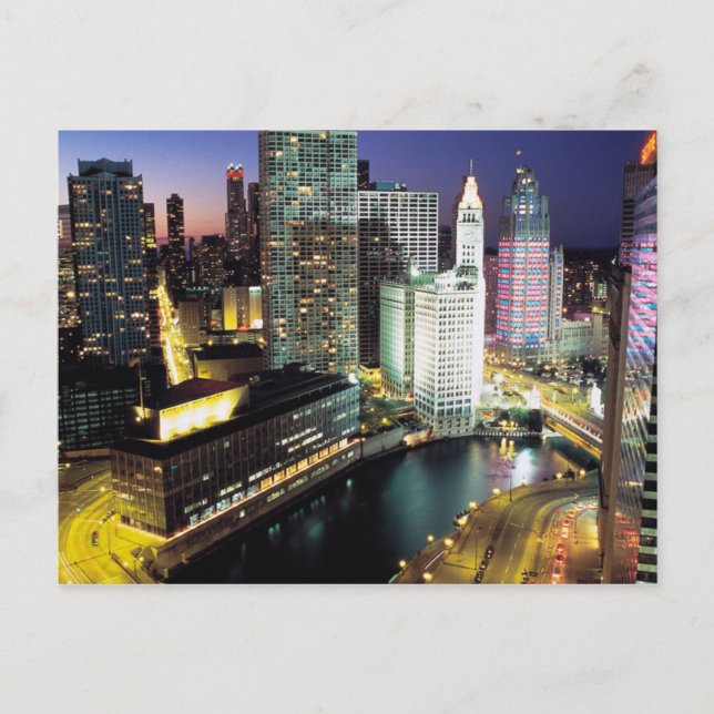 Chicago at night postcard (Front)