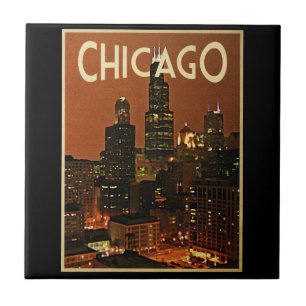 Chicago At Night Tile