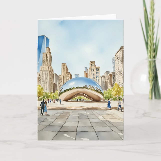 Chicago Bean Watercolor Card (Front)