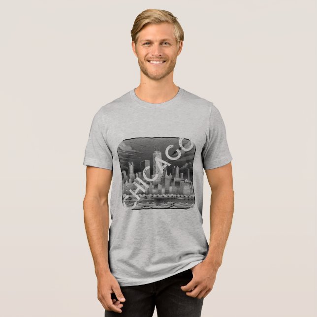 Chicago Black Graphic Name T-Shirt Tri-Blend Shirt (Front Full)
