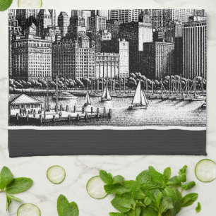 Chicago Black White  Kitchen Towel