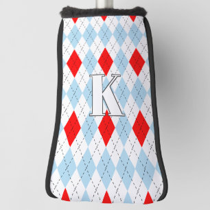 Chicago Blue & Red Argyle Pattern Modern Monogram Golf Head Cover