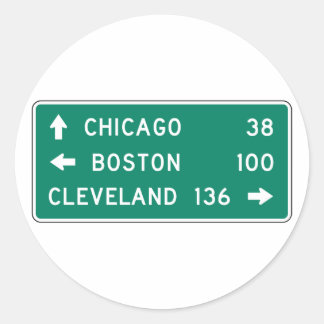 Chicago Boston Cleveland Highway Sign Classic Round Sticker