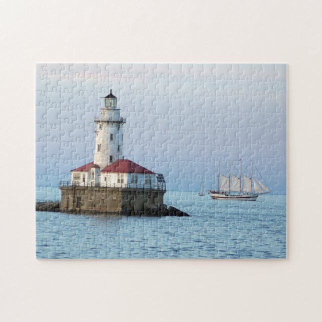 Chicago Breakwater Light & WIndy II Jigsaw Puzzle (Horizontal)