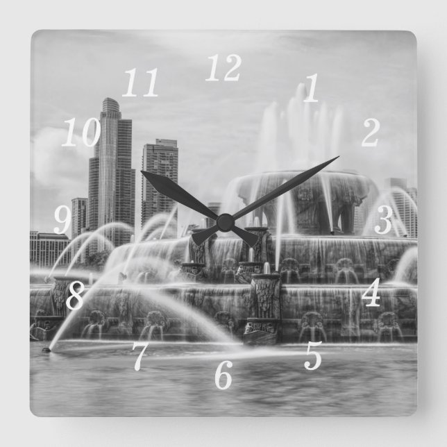 Chicago Buckingham Grayscale Wall Clock (Front)