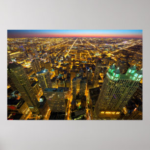 Chicago Buildings Skyscrapers Lights at Night Poster