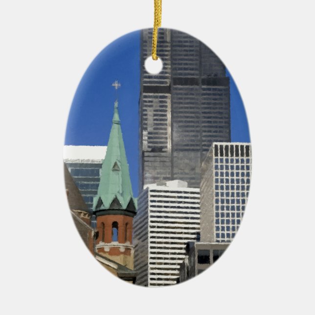 Chicago Cathedral Skyline Ceramic Ornament (Front)
