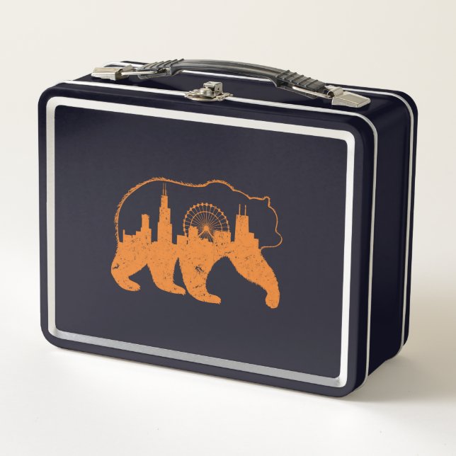 Chicago City Apparel Downtown Walking Bear Silhoue Metal Lunch Box (Front)