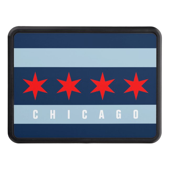 Chicago city flag custom text car hitch cover (Front)