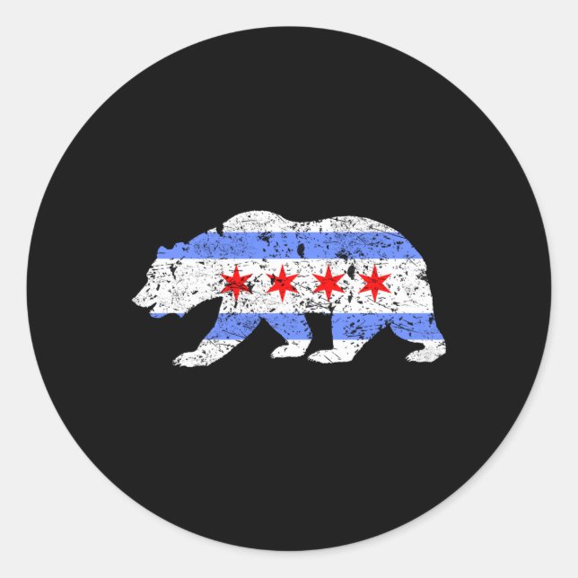 Chicago City Flag Distressed Bear Classic Round Sticker (Front)