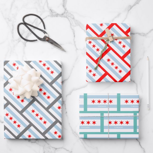 Chicago city flag wrapping paper sheets (Front)