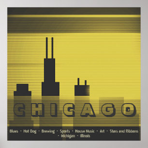 Chicago city graphic sundown and sunset graphic poster