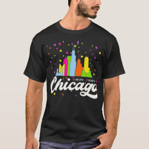 Chicago City  Illinois Skyline USA American Flag T T-Shirt