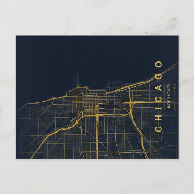 Chicago City Map Minimal Postcard (Front)