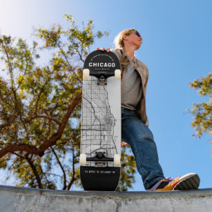 Chicago City Map Skateboard