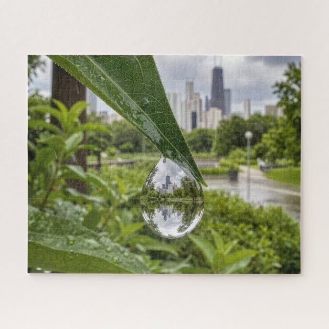 Chicago City Reflected in a Raindrop Jigsaw Puzzle (Horizontal)