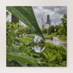 Chicago City Reflected in a Raindrop Jigsaw Puzzle