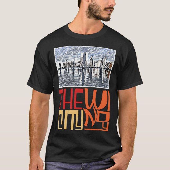 Chicago City Skyline  Chicago Skyline Silhouette T-Shirt (Front)