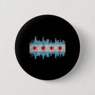 Chicago City Skyline Flag - Vintage Chicago City D 2 Inch Round Button