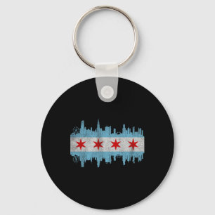 Chicago City Skyline Flag - Vintage Chicago City D Keychain