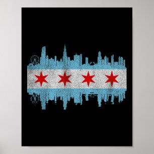 Chicago City Skyline Flag - Vintage Chicago City D Poster