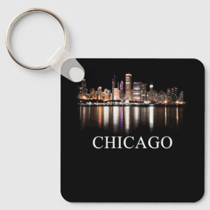 Chicago City Skyline Lights At Night Chicago Illin Keychain