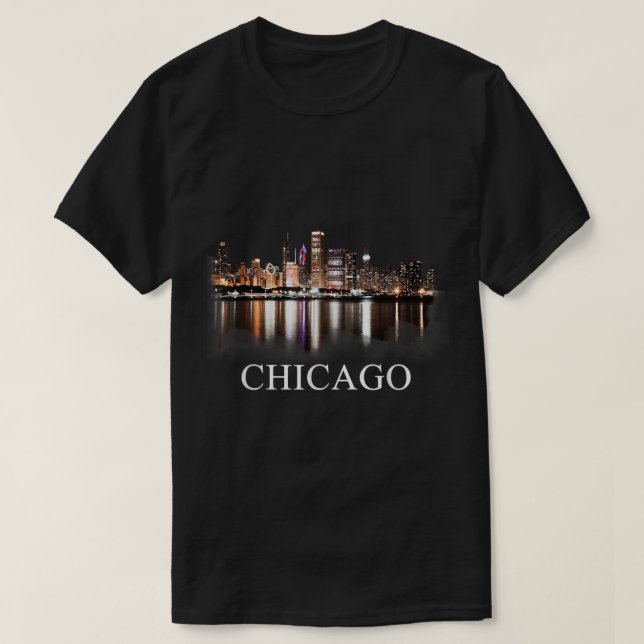 Chicago City Skyline Lights At Night Chicago Illin T-Shirt (Design Front)
