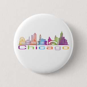 Chicago City Skyline Typography Hoodie 2 Inch Round Button