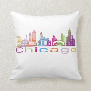 Chicago City Skyline Typography Hoodie Throw Pillow
