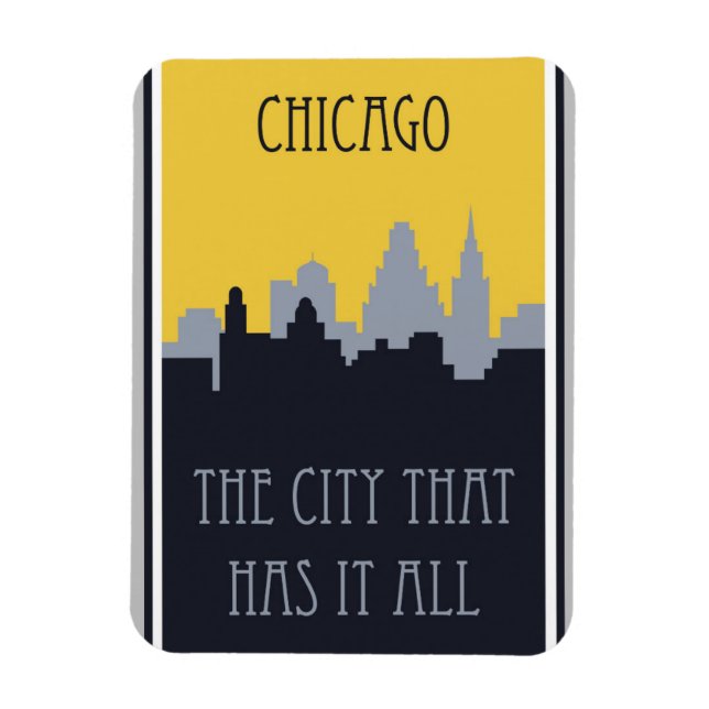 Chicago City Skyline Vintage Travel Poster Magnet (Vertical)