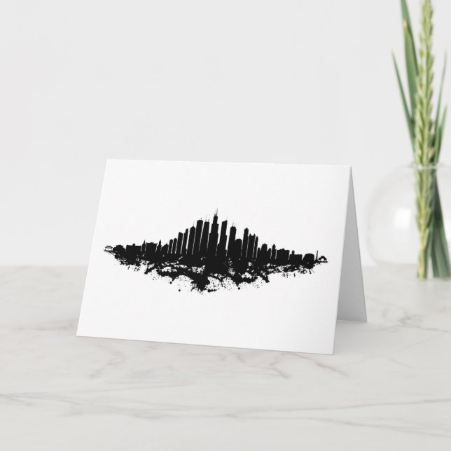 Chicago City Skyline Watercolor Black and White Note Card (Front)