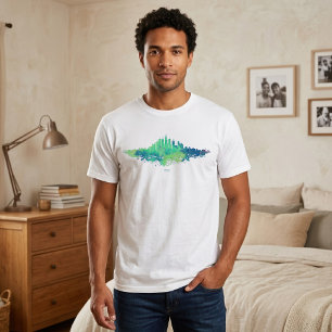 Chicago City Skyline Watercolor in blue and green T-Shirt