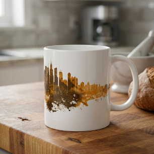 Chicago City Skyline Watercolor in orange Coffee Mug