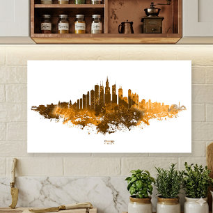 Chicago City Skyline Watercolor in orange Poster