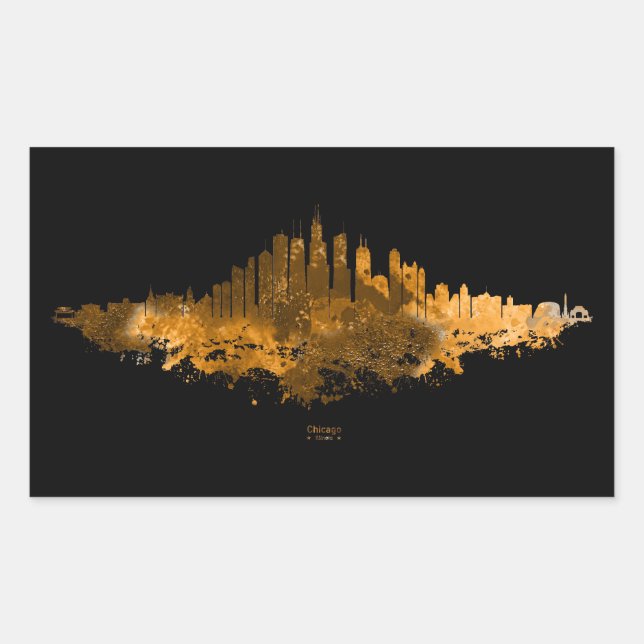 Chicago City Skyline Watercolor in orange Sticker (Front)