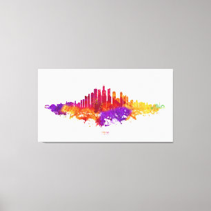 Chicago City Skyline Watercolor on White Canvas Print