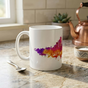 Chicago City Skyline Watercolor on White Coffee Mug