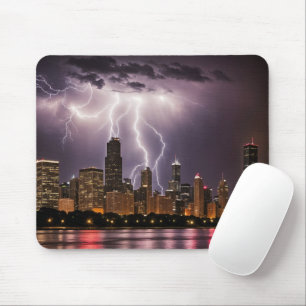 Chicago City Skyscrapers With Lightning Mouse Pad