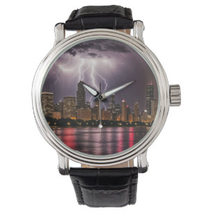 Chicago City Skyscrapers With Lightning Watch