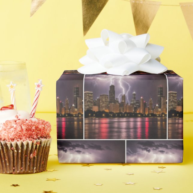 Chicago City Skyscrapers With Lightning Wrapping Paper (Birthday Party)