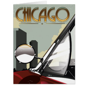 Chicago City vintage auto travel poster