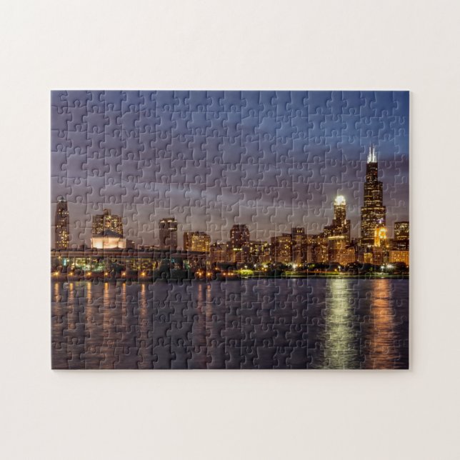 Chicago Cityscape Night Jigsaw Puzzle (Horizontal)