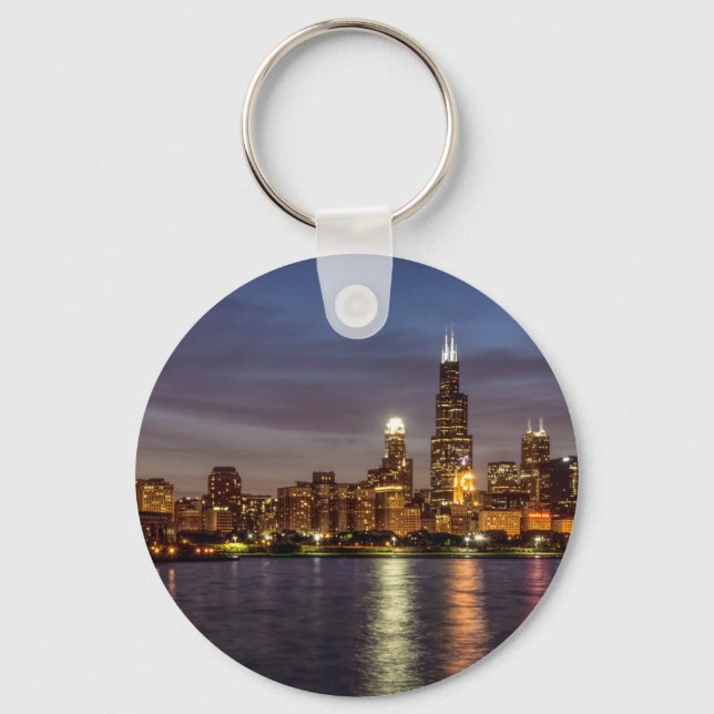 Chicago Cityscape Night New Keychain (Front)
