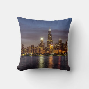 Chicago Cityscape Night New Throw Pillow