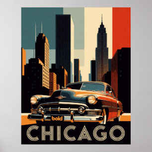 🌆 Chicago Classic Car Skyline Drive Poster