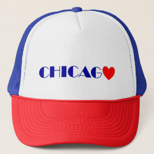 Chicago coeur rouge lettres bleues trucker hat