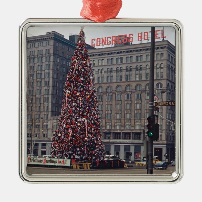 Chicago Congress Hotel Christmas Tree 1963 Photo Metal Ornament (Front)